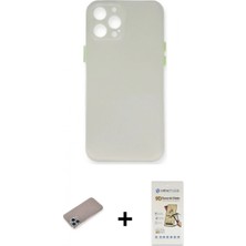 İlk El Grup Ieg™ iPhone 12 Pro Max Yadigar Yansıma Serisi - Siyah Mat Seramik Nano Ekran Koruyucu + Sierra Blue Shine Kamera Lens Koruma Cam