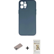 İlk El Grup Ieg™ iPhone 12 Pro Max Yadigar Yansıma Serisi - Siyah Mat Seramik Nano Ekran Koruyucu + Sierra Blue Shine Kamera Lens Koruma Cam