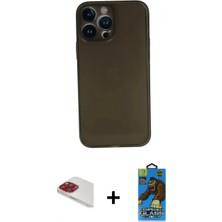 İlk El Grup Ieg™ iPhone 13 Pro Max Yadigar Yansıma Serisi - Siyah 18D Cam Ekran Koruyucu + Kırmızı Pers Alüminyum Kamera Lens