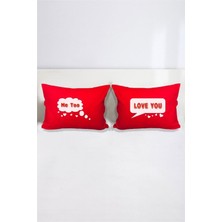 Hediyenza Love You - Me Too Çift Kişilik Dekoratif Yastık Kılıfı 50X70 cm - Kırmızı
