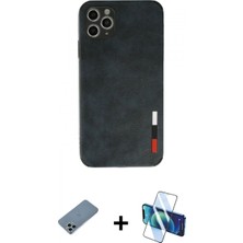 İlk El Grup Ieg™ iPhone 11 Pro Max Doruk Asil Koleksiyonu - Siyah 3D Antistatik Cam Ekran Koruyucu + Sierra Blue Shine Kamera Lens Koruma Cam