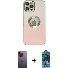 İlk El Grup Ieg™ iPhone 12 Pro Max Kutup Yansıma Özel Seri - Siyah 18D Cam Ekran Koruyucu + Turuncu Neon Fosforlu Kamera Lens