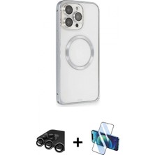 İlk El Grup Ieg™ iPhone 15 Pro Ahenk Işık Serisi - Siyah 3D Antistatik Cam Ekran Koruyucu + Titanyum Gri Raze Metal Kamera Lens