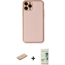 İlk El Grup Ieg™ iPhone 11 Pro Max Yadigar Klasik - Siyah 20D Premium Cam Ekran Koruyucu + Pembe Renkli Kamera Lens Koruma Cam