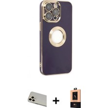 İlk El Grup Ieg™ iPhone 13 Pro Max Iz Form Serisi - Şeffaf Maxco Cam Ekran Koruyucu + Rose Gold Rainbow Kamera Lens Koruma Cam