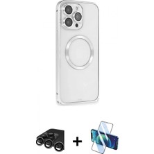 İlk El Grup Ieg™ iPhone 15 Pro Ahenk Işık Serisi - Siyah 3D Antistatik Cam Ekran Koruyucu + Titanyum Gri Raze Metal Kamera Lens