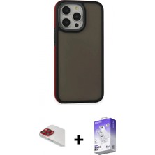 İlk El Grup Ieg™ iPhone 13 Pro Max Eksen Işık - Siyah Bilvis 5in1 3D Magic Cam Ekran Koruyucu + Kırmızı Pers Alüminyum Kamera Lens