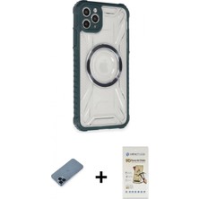 İlk El Grup Ieg™ iPhone 11 Pro Max Kutup Modern - Siyah Mat Seramik Nano Ekran Koruyucu + Mavi Metal Kamera Lens Koruma Cam