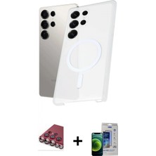 İlk El Grup Ieg™ Galaxy S23 Ultra Kutup Minimal - Siyah Durable Full Glue Curved Cam + Kırmızı Valdez Metal Kamera Lens