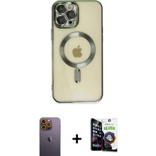 İlk El Grup Ieg™ iPhone 12 Pro Max Nova Işık Özel Seri - Şeffaf Temperli Cam Ekran Koruyucu + Sarı Neon Fosforlu Kamera Lens