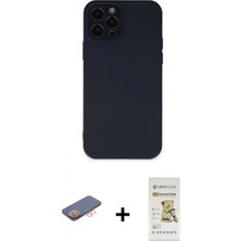 İlk El Grup Ieg™ iPhone 12 Pro Max Çekirdek Modern Serisi - Siyah Mat Seramik Nano Ekran Koruyucu + Turuncu Renkli Kamera Lens Koruma Cam