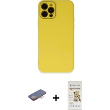 İlk El Grup Ieg™ iPhone 12 Pro Max Çekirdek Modern Serisi - Siyah Mat Seramik Nano Ekran Koruyucu + Turuncu Renkli Kamera Lens Koruma Cam