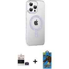 İlk El Grup Ieg™ iPhone 14 Pro Max Yörünge Koleksiyonu - Siyah 18D Cam Ekran Koruyucu + Derin Mor Bilvis Titan Kamera Lens