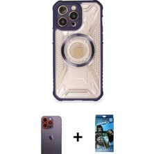 İlk El Grup Ieg™ iPhone 12 Pro Max Kutup Modern - Siyah 34D Izgaralı Cam + Turuncu Neon Fosforlu Kamera Lens