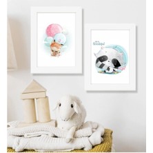 Hediyenza Tilki ve Rakun Ahşap 2 Li 15,5X20,5 cm Tasarım Çerçeve Seti