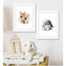 Hediyenza Zürafa ve Penguen Ahşap 2 Li  Tasarım Çerçeve Seti 15,5X20,5 cm