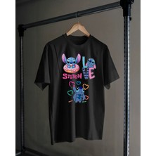 Hediyenza Bisiklet Yaka Pamuklu Stitch Baskılı Kısa Kollu Çocuk ve Genç Tişört