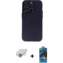 İlk El Grup Ieg™ iPhone 14 Pro Max Ufuk Minimal Özel Seri - Siyah 18D Cam Ekran Koruyucu + Gold Band Metal Kamera Lens