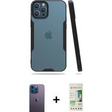 İlk El Grup Ieg™ iPhone 12 Pro Max Atlas Asil Serisi - Siyah 20D Premium Cam Ekran Koruyucu + Mavi Neon Fosforlu Kamera Lens