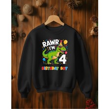 Hediyenza 4 Yaş T-Rex Dinazor Doğum Günü Erkek Çocuk Sweatshirt 3 Iplik Kalın Kumaş