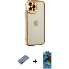 İlk El Grup Ieg™ iPhone 12 Pro Max Çekirdek Klasik Serisi - Siyah 18D Cam Ekran Koruyucu + Kırmızı Metal Kamera Lens Koruma Cam