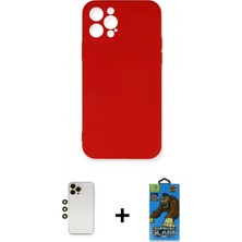 İlk El Grup Ieg™ iPhone 12 Pro Max Ahenk Serisi - Siyah 18D Cam Ekran Koruyucu + Gold Shine Kamera Lens