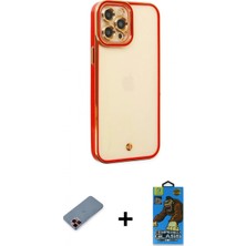 İlk El Grup Ieg™ iPhone 12 Pro Max Çekirdek Klasik Serisi - Siyah 18D Cam Ekran Koruyucu + Kırmızı Metal Kamera Lens Koruma Cam