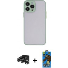İlk El Grup Ieg™ iPhone 13 Pro Max Ahenk Çizgi Serisi - Siyah 18D Cam Ekran Koruyucu + Gümüş Raze Metal Kamera Lens