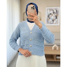 Modamorfo Ajurlu Düğmeli Triko Hırka -Bebe Mavi