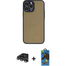 İlk El Grup Ieg™ iPhone 13 Pro Max Ahenk Çizgi Serisi - Siyah 18D Cam Ekran Koruyucu + Gümüş Raze Metal Kamera Lens