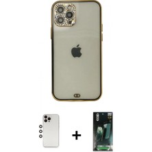 İlk El Grup Ieg™ iPhone 12 Pro Max Eksen Minimal Koleksiyonu - Şeffaf 360 Full Body Arka Koruyucu + Gökkuşağı Shine Kamera Lens