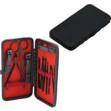 Go İthalat 12 Pcs - Siyah Manikür - Pedikür Seti Siyah - Cüzdan Modeli Çantalı (5491)