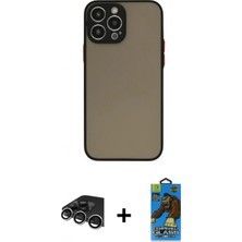 İlk El Grup Ieg™ iPhone 13 Pro Max Ahenk Çizgi Serisi - Siyah 18D Cam Ekran Koruyucu + Gümüş Raze Metal Kamera Lens