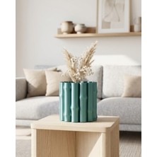 Karahanbey Parlak Yeşil Vazo Dekoratif Tasarım Salon Ofis Kullanım -