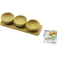 Go İthalat 4pcs  Çerezlik - Lokumluk Ahşap Bambu Tepsili Kase Seti 30X11CM (5491)