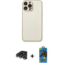 İlk El Grup Ieg™ iPhone 13 Pro Max Ahenk Işık - Siyah 18D Cam Ekran Koruyucu + Gümüş Raze Metal Kamera Lens