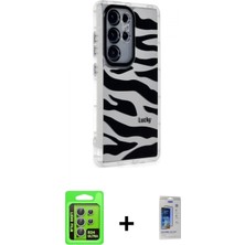 İlk El Grup Ieg™ Galaxy S24 Ultra Ahenk Modern Serisi - Siyah Durable Full Glue Curved Cam + Gümüş Raze Metal Kamera Lens