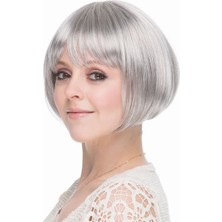 Go İthalat Gri Gümüş Renk Düz Kesim Astarlı Küt Parti Peruğu (5491)