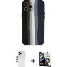 İlk El Grup Ieg™ iPhone 12 Pro Max Yadigar Çizgi - Şeffaf Temperli Cam Ekran Koruyucu + Gökkuşağı Shine Kamera Lens