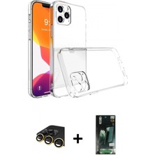 İlk El Grup Ieg™ iPhone 13 Pro Max Zirve Doku - Şeffaf 360 Full Body Arka Koruyucu + Gold Raze Metal Kamera Lens