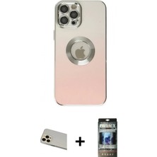 İlk El Grup Ieg™ iPhone 12 Pro Kutup Yansıma Özel Seri - Siyah 34D Hayalet Izgaralı Cam + Gold Rainbow Kamera Lens Koruma Cam