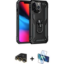 İlk El Grup Ieg™ iPhone 13 Pro Max Ahenk Klasik Koleksiyonu - Siyah 3D Antistatik Cam Ekran Koruyucu + Gold Raze Metal Kamera Lens