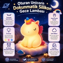 Rose Teknoloji Oturan Unicorn Dokunmatik Gece Lambası 3 Kademeli Otomatik Kapanma Özellikli Yumuşak Işık