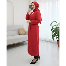 Modamorfo Önü Çift Bağlamalı Uzun Kap -Kırmızı