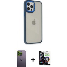 İlk El Grup Ieg™ iPhone 12 Pro Max Kılıf Eksen Doku Prime - Şeffaf Temperli Cam Ekran Koruyucu + Yeşil Neon Fosforlu Kamera Lens