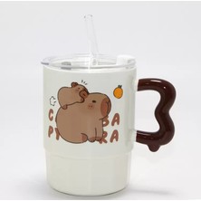 Hobilinka Sevimli Capybara Figürlü Kapaklı Porselen Kupa Bardak