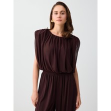 Jimmy Key Acı Kahve Bisiklet Yaka Vatkalı Kolsuz Mesh Örme Bluz