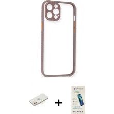 İlk El Grup Ieg™ iPhone 12 Nova Asil Özel Seri - Şeffaf Pasifik Cam Ekran Koruyucu + Sarı Renkli Kamera Lens Koruma Cam