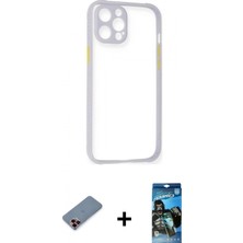 İlk El Grup Ieg™ iPhone 12 Pro Max Nova Asil Özel Seri - Siyah 34D Izgaralı Cam + Kırmızı Metal Kamera Lens Koruma Cam