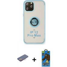 İlk El Grup Ieg™ iPhone 12 Pro Max Kılıf Yörünge Çizgi - Siyah 18D Cam Ekran Koruyucu + Pembe Renkli Kamera Lens Koruma Cam